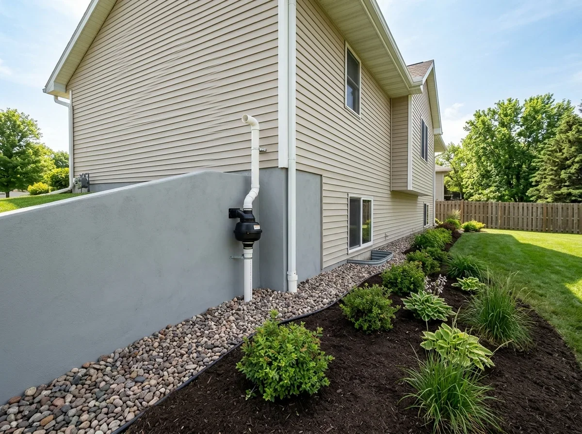 House exterior with foundation wall and graded soil