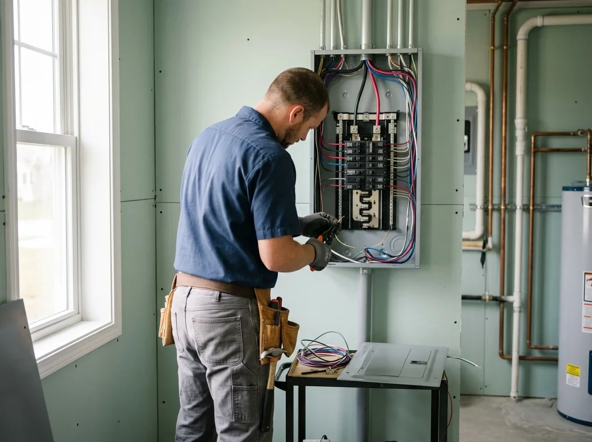 Electrician wiring a panel in a home