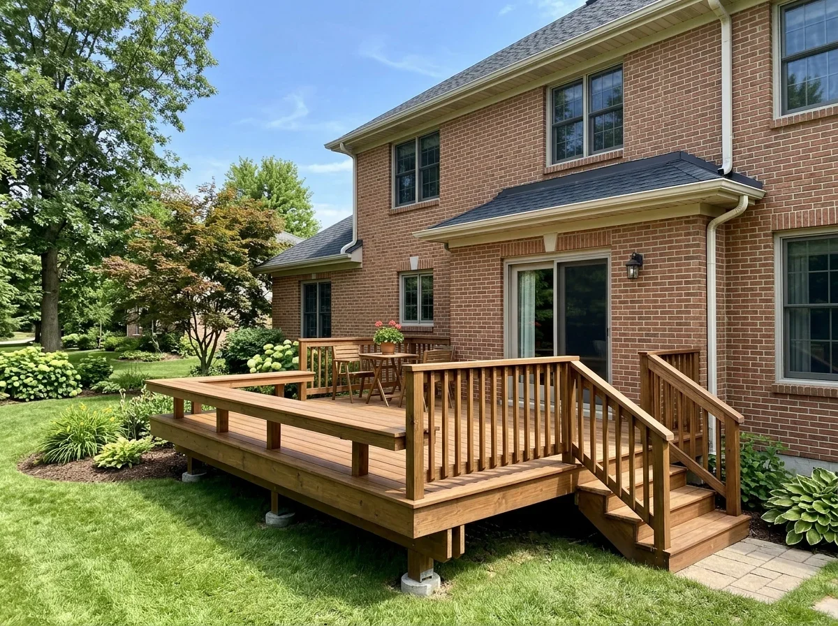Finished wooden deck on a house